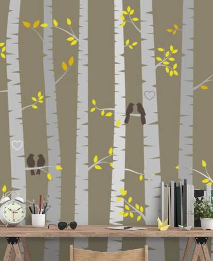 Love Birds in a Forest Wall Mural Love Birds in a Forest Wall Mural