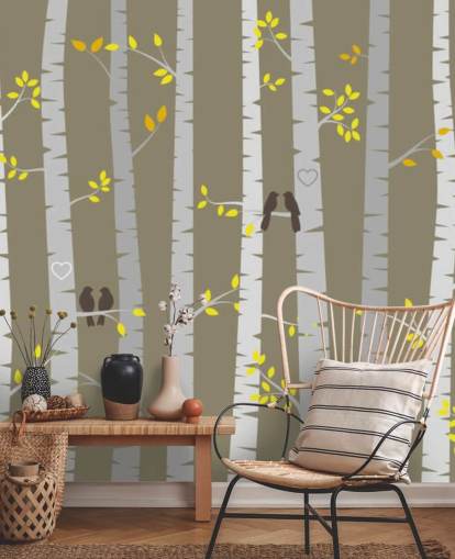 Love Birds in a Forest Wall Mural Love Birds in a Forest Wall Mural