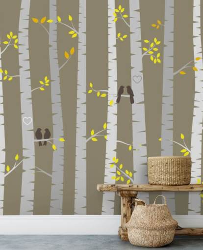 Elsker fugler i en Skog Veggmaleri Elsker fugler i en Skog Veggmaleri