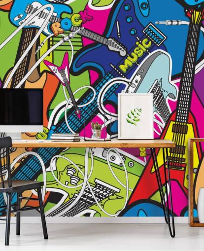 färgglad graffiti tapet väggmålning kallad Färgglad musik för skolor och barns sovrum färgglad graffiti tapet väggmålning kallad Färgglad musik för skolor och barns sovrum