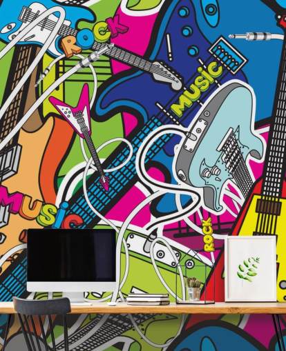 farverigt graffiti tapet vægmaleri kaldet Colourful Music til skoler og børns soveværelser farverigt graffiti tapet vægmaleri kaldet Colourful Music til skoler og børns soveværelser