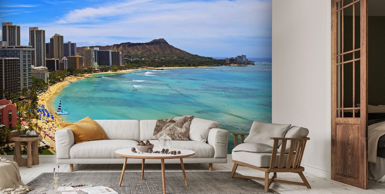 Waikiki Beach And Diamond Head Crater In Hawaii Wallpaper Mural