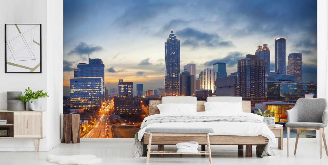 avond atlanta, georgia behangmuurschildering genaamd City of Atlanta voor huizen, kantoren en bedrijven