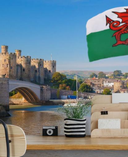 walisisk slot tapetmaleri kaldet Conwy Castle og Welsh Flag til hjem, kontorer og virksomheder walisisk slot tapetmaleri kaldet Conwy Castle og Welsh Flag til hjem, kontorer og virksomheder