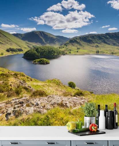 blue and green lake wallpaper mural called Haweswater from Whiteacre Crag for bedrooms, living rooms and home offices blue and green lake wallpaper mural called Haweswater from Whiteacre Crag for bedrooms, living rooms and home offices