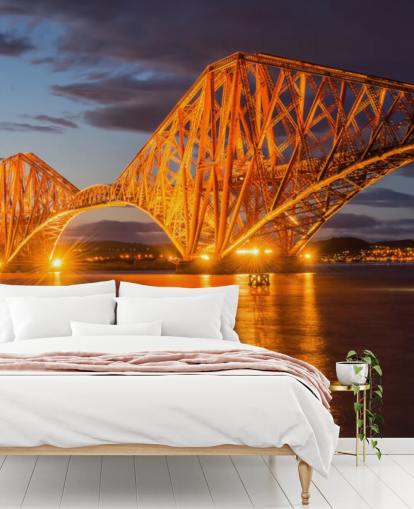 orange and blue scotland wallpaper mural called The Forth Bridge, Edinburgh for homes and offices orange and blue scotland wallpaper mural called The Forth Bridge, Edinburgh for homes and offices