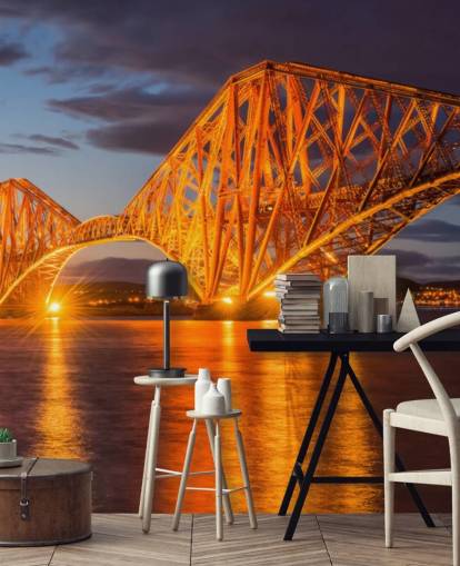 orange and blue scotland wallpaper mural called The Forth Bridge, Edinburgh for homes and offices orange and blue scotland wallpaper mural called The Forth Bridge, Edinburgh for homes and offices