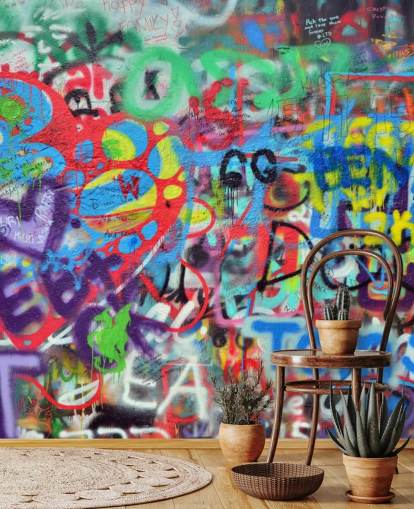 carta da parati murale colorata di street art chiamata Wall Sprayed with Graffiti per camere da letto per adolescenti carta da parati murale colorata di street art chiamata Wall Sprayed with Graffiti per camere da letto per adolescenti