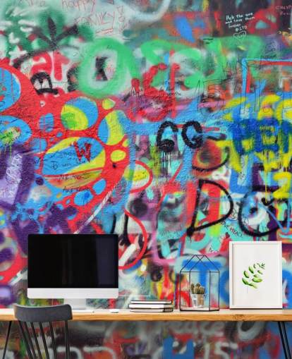 färgglad gatukonst tapetväggmålning kallad Wall Sprayer with Graffiti för tonårssovrum färgglad gatukonst tapetväggmålning kallad Wall Sprayer with Graffiti för tonårssovrum