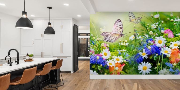 Papel pintado 3D de flores de margarita gris cálido, papel tapiz  fotográfico de paisaje, pinturas decorativas, adecuado para sala de estar y