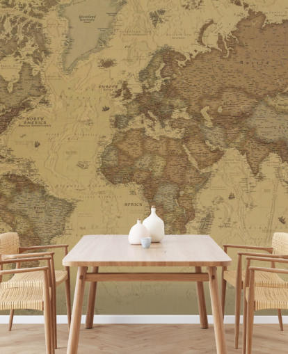 mural de papel pintado con un mapa vintage en sepia llamado Rustic World Map para dormitorios, cocinas y oficinas mural de papel pintado con un mapa vintage en sepia llamado Rustic World Map para dormitorios, cocinas y oficinas