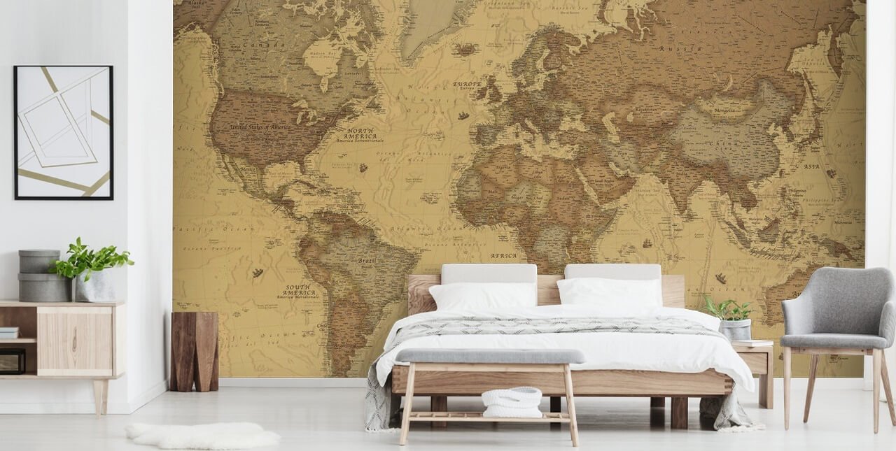 mural de papel de parede de mapa vintage sépia chamado Mapa Mundial Rústico para quartos, cozinhas e escritórios mural de papel de parede de mapa vintage sépia chamado Mapa Mundial Rústico para quartos, cozinhas e escritórios