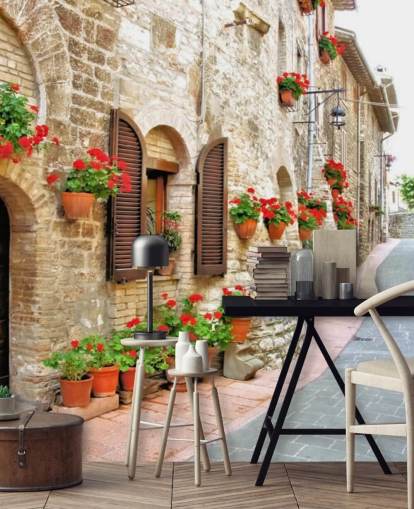 Tuscan Hill Town Facade Wallpaper Tuscan Hill Town Facade Wallpaper