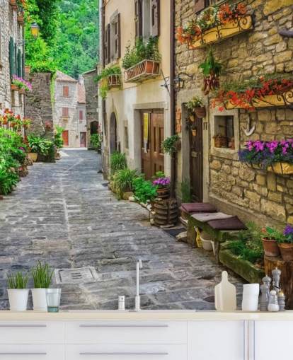 papier peint mural de façade personnalisé appelé Tuscan Old Town Street pour cuisines papier peint mural de façade personnalisé appelé Tuscan Old Town Street pour cuisines