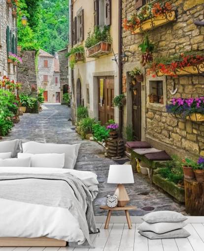 mural de papel pintado de fachada personalizado llamado Tuscan Old Town Street para cocinas mural de papel pintado de fachada personalizado llamado Tuscan Old Town Street para cocinas