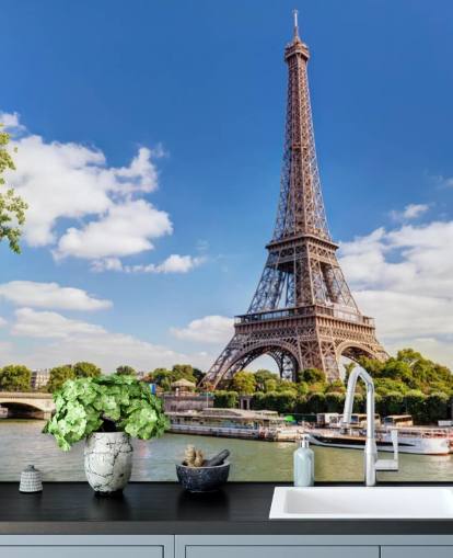 Eiffel-torni & Seine-joen taustakuva Eiffel-torni & Seine-joen taustakuva