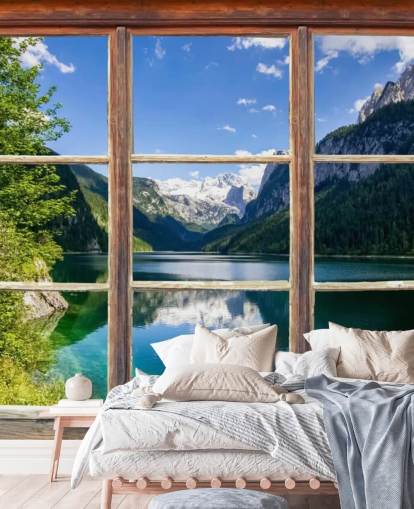 Snowy Mountain View Window Wall Mural Snowy Mountain View Window Wall Mural