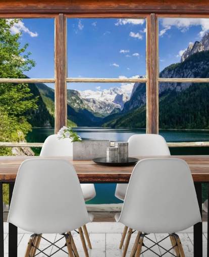 Mural da parede da janela com vista para a montanha Mural da parede da janela com vista para a montanha