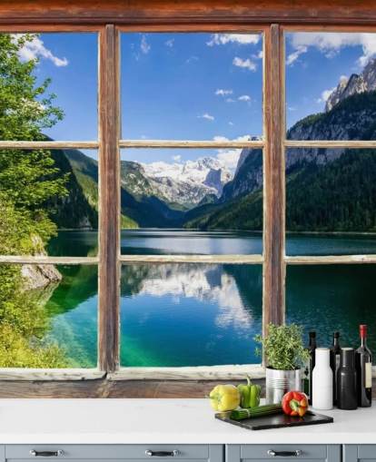 Snowy Mountain View Window Wall Mural Snowy Mountain View Window Wall Mural