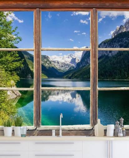 Snowy Mountain View Window Wall Mural Snowy Mountain View Window Wall Mural