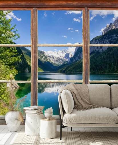 Snowy Mountain View Window Wall Mural Snowy Mountain View Window Wall Mural