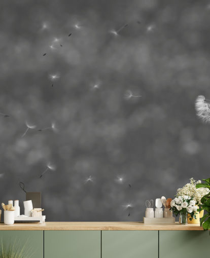 Svart og hvit Enkelt Løvetann Mural Svart og hvit Enkelt Løvetann Mural