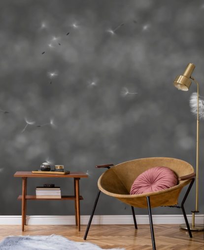 Black and White Single Dandelion Mural Black and White Single Dandelion Mural