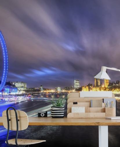 Ljusstigar upp Themsen London väggmålning Ljusstigar upp Themsen London väggmålning