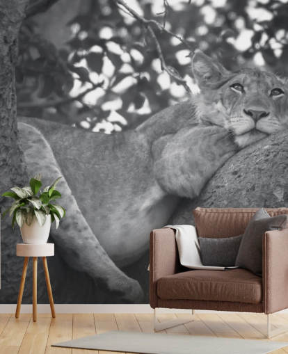 Lion Resting on a Branch Mural Lion Resting on a Branch Mural