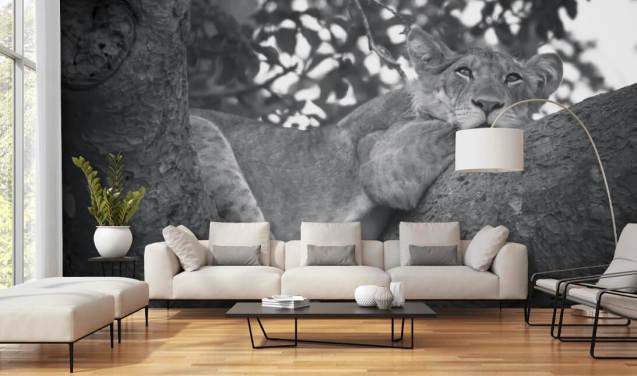 Lion hviler på en gren Mural