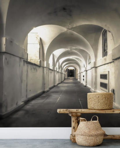 white building long coridoor wall mural white building long coridoor wall mural