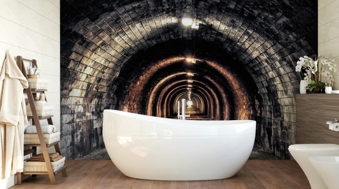 mörk anpassad tunnel tapetväggmålning som heter Ljus i slutet av tunneln 