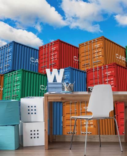 Stacked Cargo Containers at Port Wall Mural Wallpaper Stacked Cargo Containers at Port Wall Mural Wallpaper