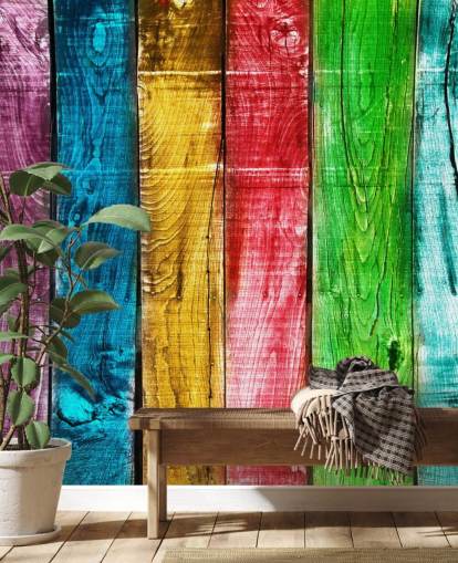 Regenbogen farbige Holzpaneele Tapete Regenbogen farbige Holzpaneele Tapete