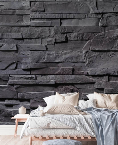 mural de papel pintado de ladrillo gris llamado Stone Wall, gris antracita para dormitorios, cocinas y baños mural de papel pintado de ladrillo gris llamado Stone Wall, gris antracita para dormitorios, cocinas y baños