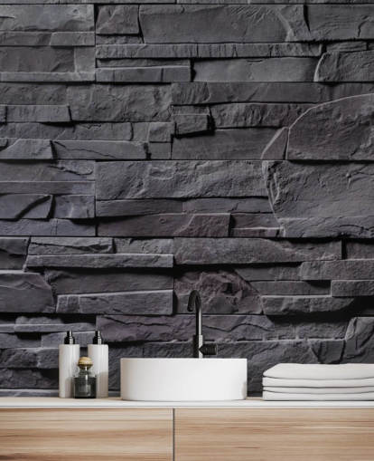 grå mursten tapet vægmaleri kaldet Stone Wall - Charcoal Grey til soveværelser, køkkener og badeværelser grå mursten tapet vægmaleri kaldet Stone Wall - Charcoal Grey til soveværelser, køkkener og badeværelser