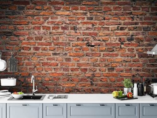 red customisable brick wallpaper mural called Brick Wall for bedrooms