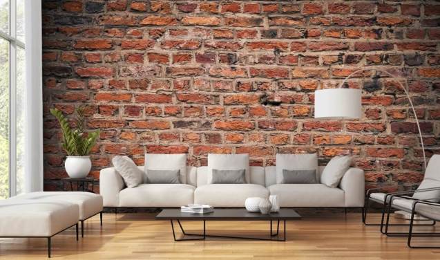 rotes personalisierbares Ziegeltapeten-Wandbild namens Brick Wall für Schlafzimmer