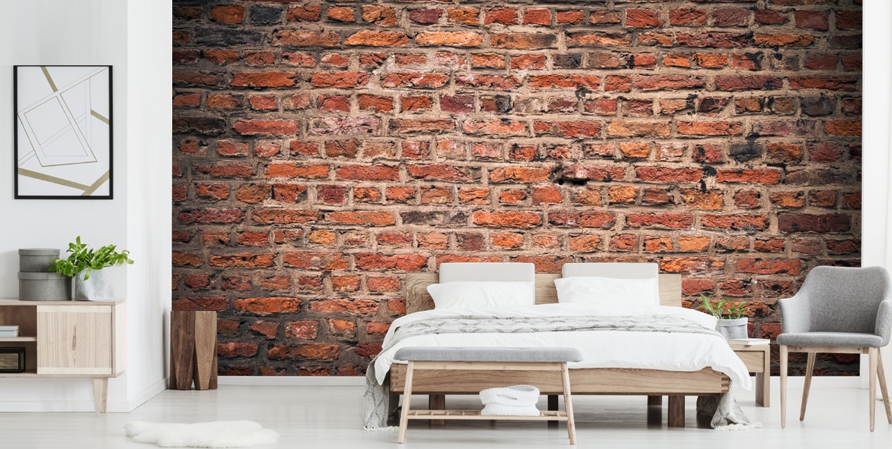 rotes personalisierbares Ziegeltapeten-Wandbild namens Brick Wall für Schlafzimmer