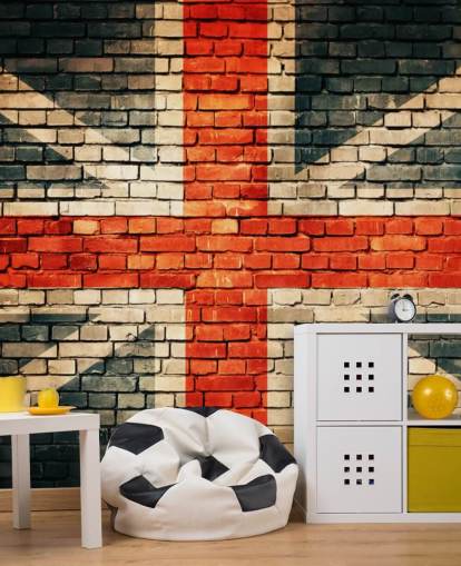Wandbild Union Jack mit Flagge, personalisierbar, Motiv Union Jack auf altem Backstein, für Schlafzimmer Wandbild Union Jack mit Flagge, personalisierbar, Motiv Union Jack auf altem Backstein, für Schlafzimmer