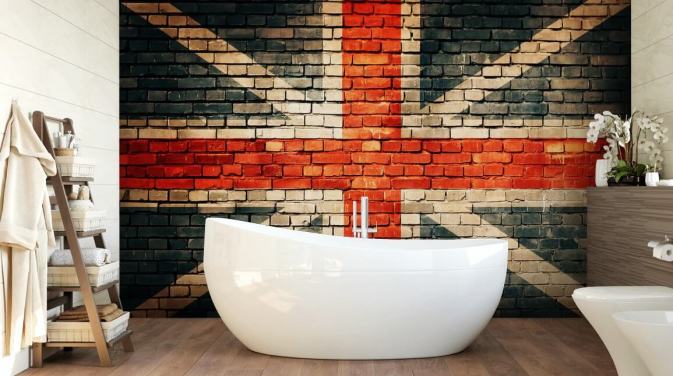 union jack aanpasbare vlag behangmuurschildering genaamd Union Jack on Old Brick voor slaapkamers
