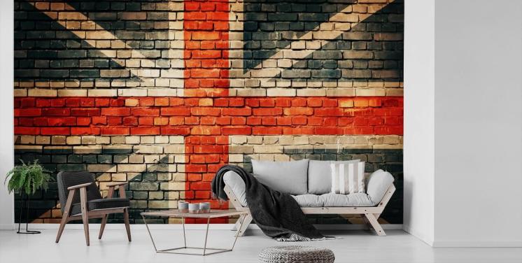 union jack aanpasbare vlag behangmuurschildering genaamd Union Jack on Old Brick voor slaapkamers