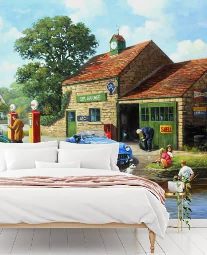 dorps-tankstation in het verleden behang dorps-tankstation in het verleden behang