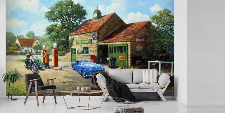 village gas station in the past wallpaper