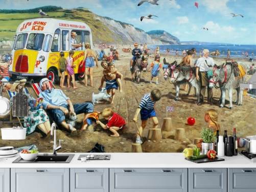 fond d'écran de peinture de vacances côté mer à l'ancienne
