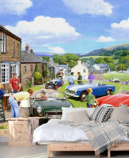 altes Dorf mit Oldtimer-Tapete altes Dorf mit Oldtimer-Tapete