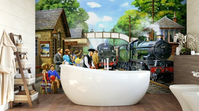 oud treinstation in het verleden behang