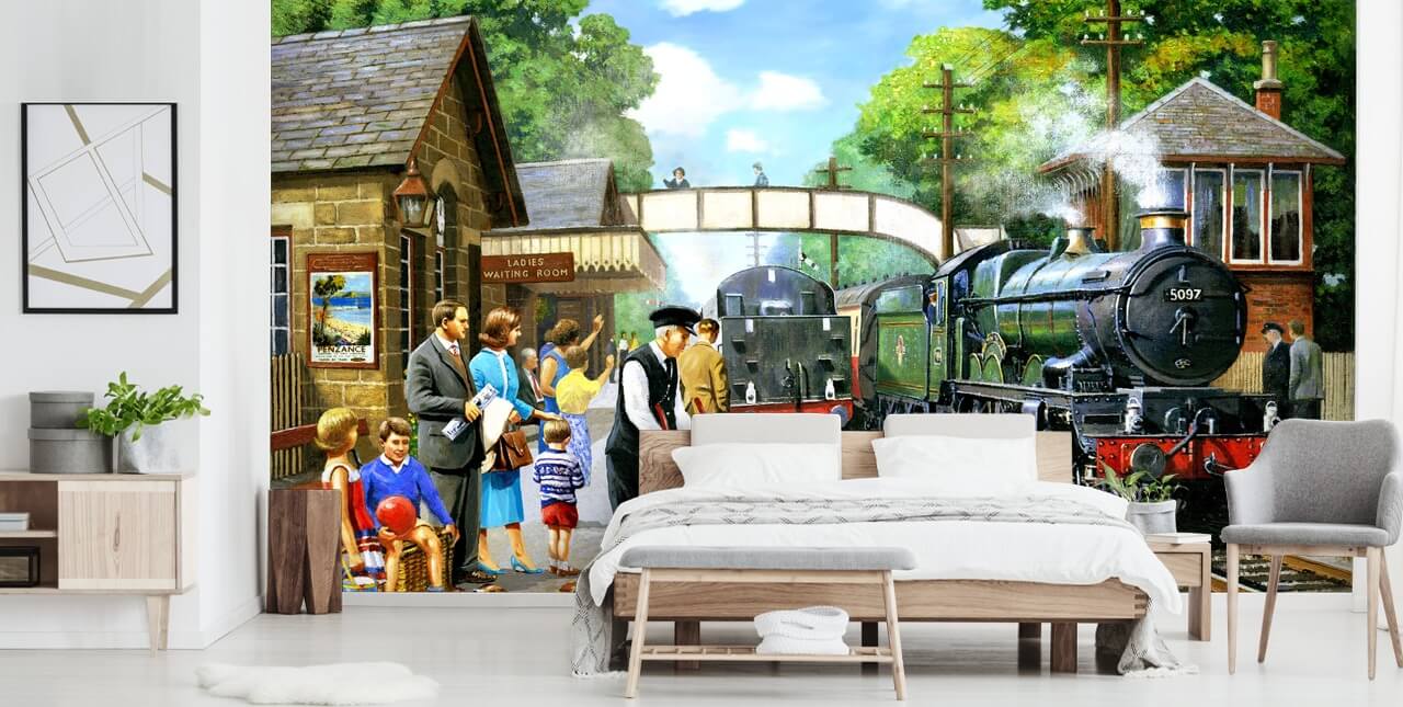 oud treinstation in het verleden behang