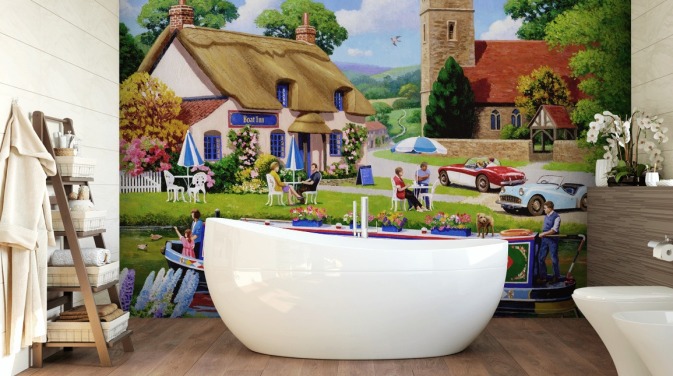 papel de parede de pintura de campo e canal inglês