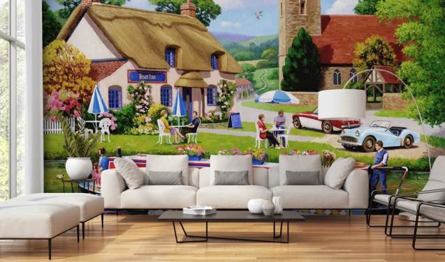 papel tapiz de pintura de campo y canal inglés